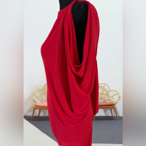 Elegant Red Draped Dress size L BCBGMAXAZRIA - Picture 5 of 16